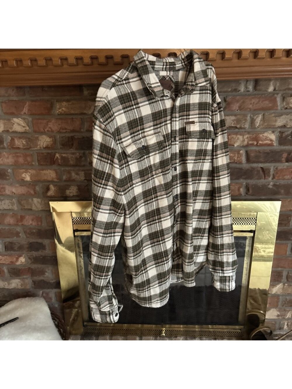Orvis Men’s Green Plaid Heavy Flannel Shirt Size XL